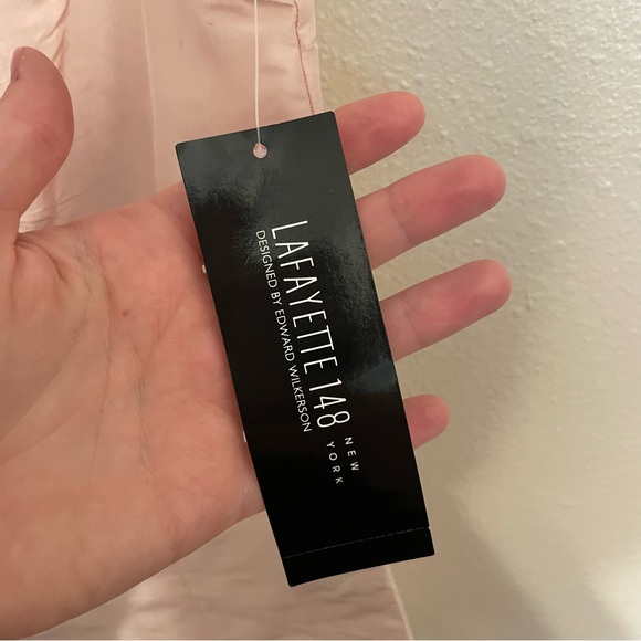 Lafayette 148 New York Silk Pink Sleeveless Blouse Ruffle Collar Bow Button Up - Picture 7 of 11